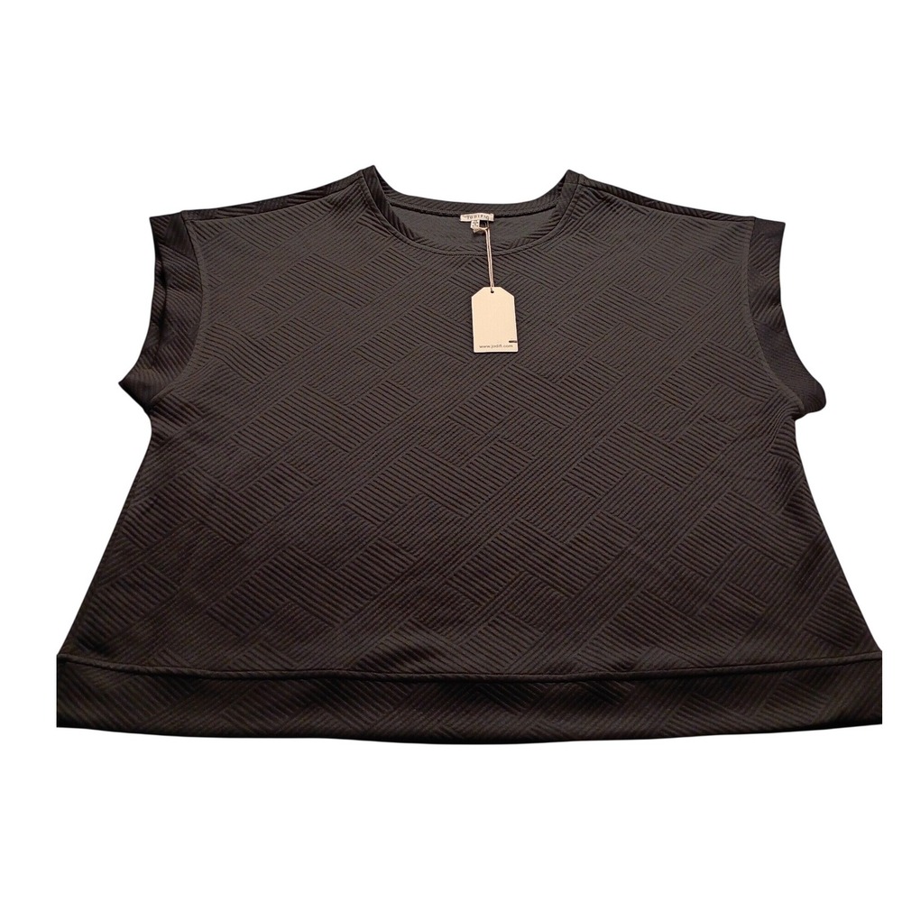 JODIFL Los Angeles Women's 3X Black Geometric Quilted Short Sleeve Crew Neck Top